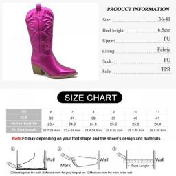 GMQM Cowboy Pink Cowgirl Boots For Women 2023 Fashion Zip Embroidered Pointed Toe Chunky Heel Mid Calf Western Boot Shinny Shoes