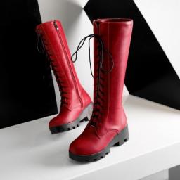 Oversize Large Size Big Size Autumn And Winter Boots Round Toe Thick Heel Lace-up Winter Boots For Women  Comfortable