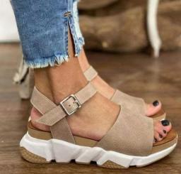 Comemore 2023 Summer Sandals New Thick Sole Leather Solid Color Platform Sports Shoes Round Toe High Top Sneakers Footwear Woman