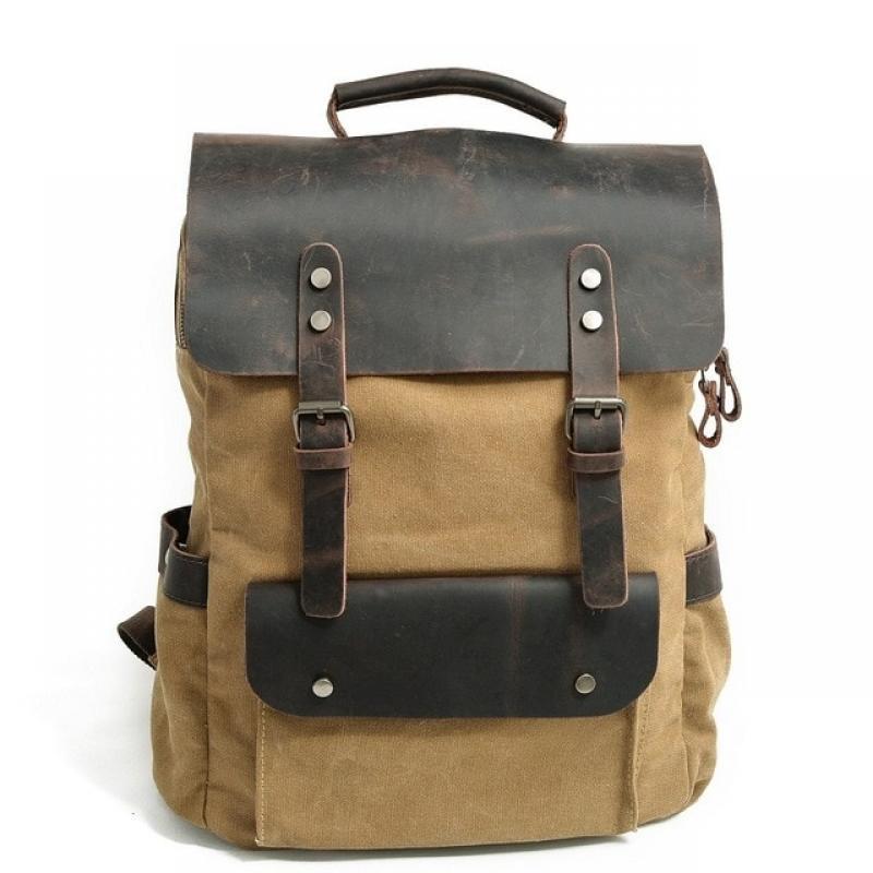 Fashion Canvas Men's Backpack Wearproof Vintage bag 15 inch laptop Backpack Leather School Bag for teenage Portable Travel Bag