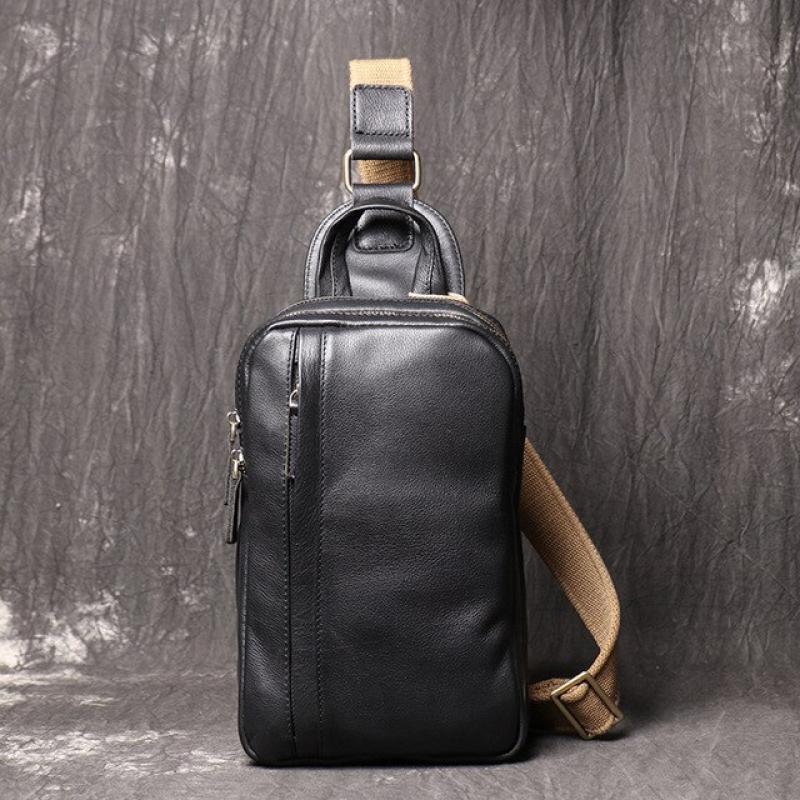 New men's cool oil leather chest bag leather women's shoulder backpack large capacity cow leather messenger bag