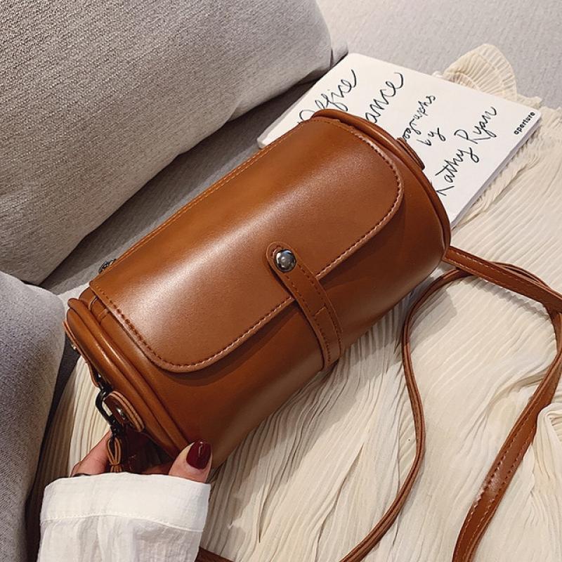 Vintage Crossbody Bags for Women 2023 Girls Shopper Fashion Barrel-Shaped Bag PU Leather Purses Luxury Designer Handbags  bolsos