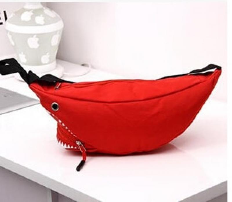 Summer new fashion personality shark mouth canvas bag chest bag Korean female small pockets leisure shoulder bag