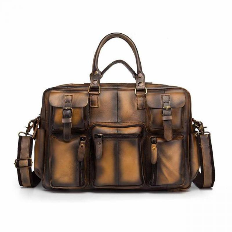 Original leather Men Fashion Handbag Business Briefcase Commercia Document Laptop Case Design Male Attache Portfolio Bag 3061-bu