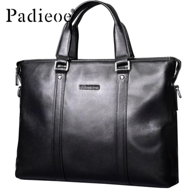 Padieoe Luxury Brand Men's Business Documents Bag Genuine Leather Totes Laptop Bag for Male Fashion Men Shoulder Portfolio Bag