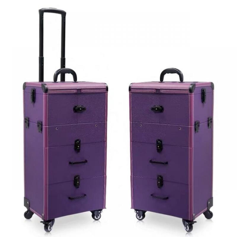 New Women multi-layer trolley cosmetic baggage makeup rolling luggage trolley suitcase beauty tattoo manicure carry on toolbox