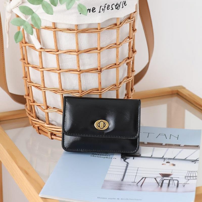 MODITIN New in Cute Card Holder for Girls Pretty Solid Color Waxy Wallet Small Change Purse