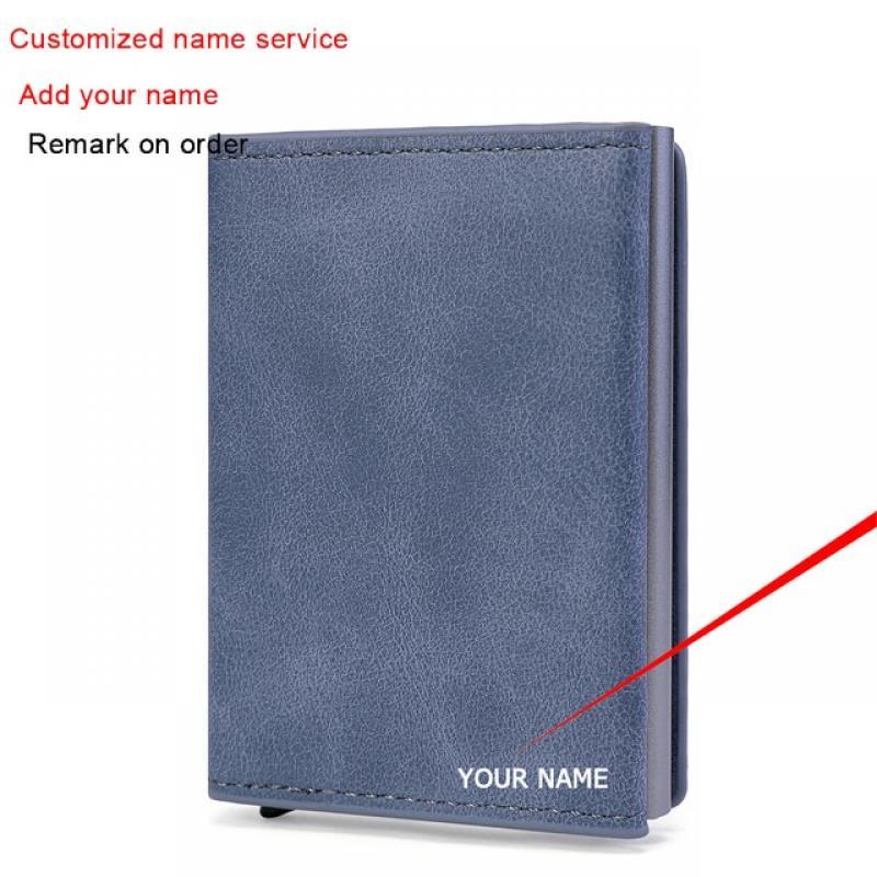 Customized Name RFID Leather Wallet Multifunction Magnet Wallet Men Credit Card Holder with Note Compartment & Coin Pocket Purse