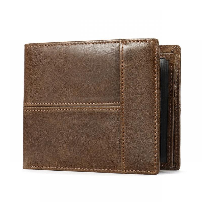 First layer cowhide horizontal square men·s money clip  Retro anti-theft brush card wallet Two-fold genuine leather men·s wallet