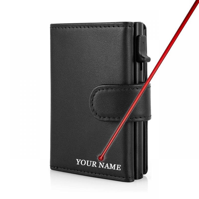 Card Holder Wallet  Slim Minimalist Pop Up Leather Men Wallets RFID Blocking Metal Bank Card Case with Coins Pocket