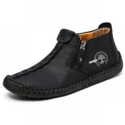 Handmade Leather Men Shoes Casual Slip On Loafers Breathable Leather Shoes Men Flats