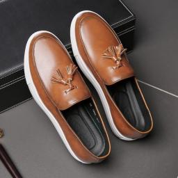Men Vulcanize Shoes Brown Gray Platform Shoes Slip-on Lazy Casual Pu Leather Shoes Zapatos De Hombre Free Shipping