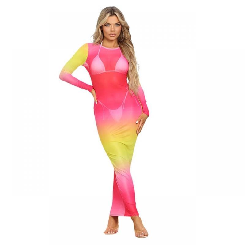 SUJYing New Dresses For Women 2023 Fashion Summer Temperament Pure Color Women's Screen Perspective Sexy Stitching Ultra Thin Be