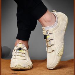 2022 Mens Sneakers Casual Slip On Loafers Outdoor Light Flats Autumn Genuine Leather Shoes Comfortable Solid Color Mens Sneakers