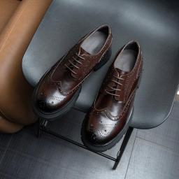New Design Thick Sole Brogue Shoes Men Genuine Leather Work Business Casual Derby Oxfords Male Outdoor Dress Moccasins 5C