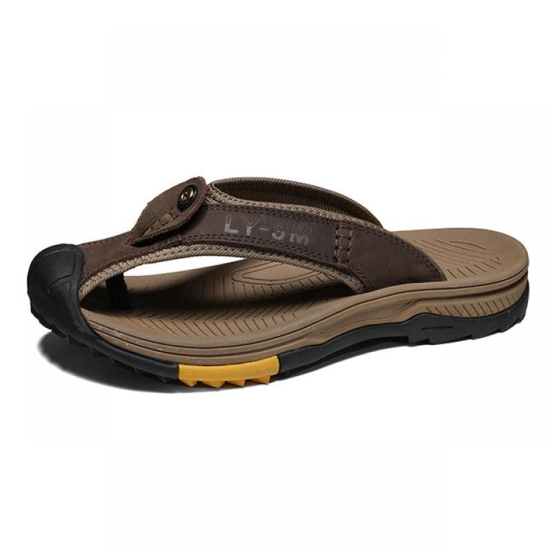EMOSEWA 38~46 Summer Men Slippers Flip Flops Brand New Comfortable Big Size 46 Men Sandals Genuine Leather Home Slippers for Men
