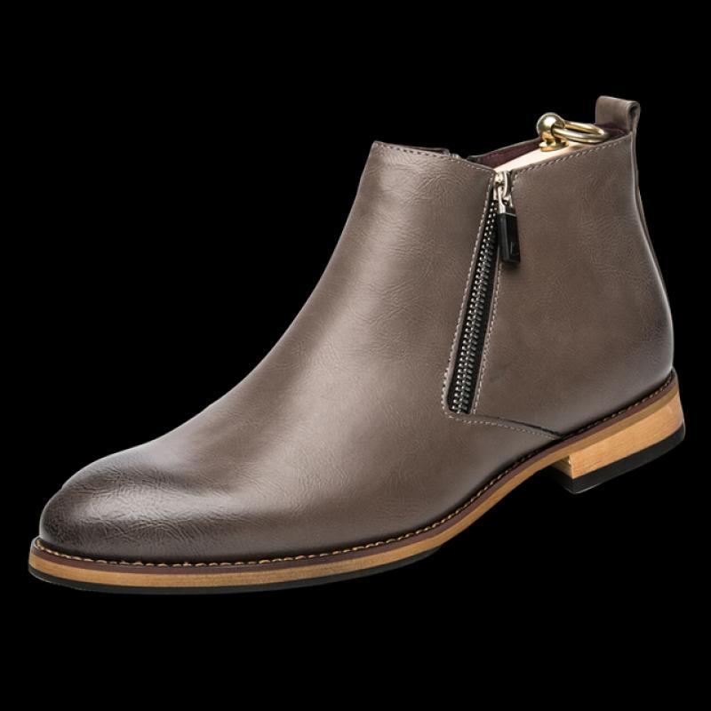 New High Quality Men Chelsea Boots Zip Waterproof Ankle Boots Men Brogue Fashion Boots Microfiber Leather shoes Big Size 38-46