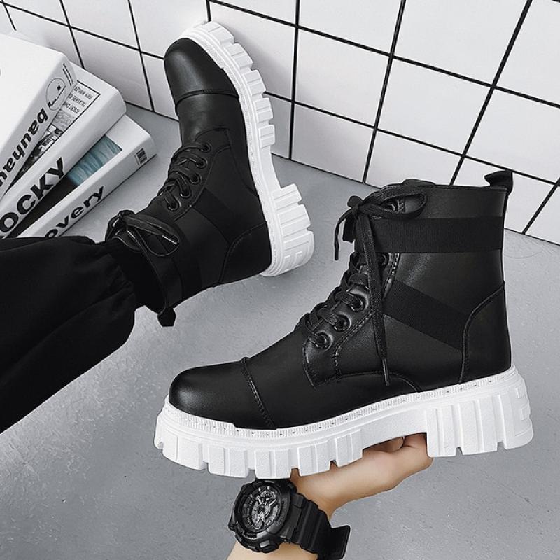 Autumn Winter Thick Base Cloth Mid-Top Boots Men British Trend Boots High-Top Korean Casual Shoes Motorcycle Boots for Men