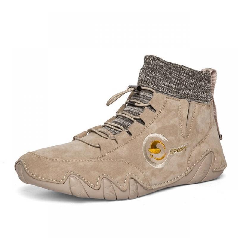 Men's Leather Boots Non-slip Thick-soled High-top Elastic Casual Outdoor Wear-resistant Breathable Fashion Shoes Shoe Size 38-44