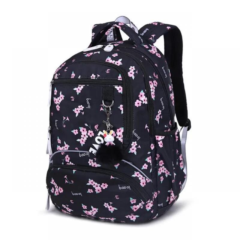 Fengdong Cherry blossoms school backpack for women black pink floral book bag fashion school bags for girls cute flower bookbag