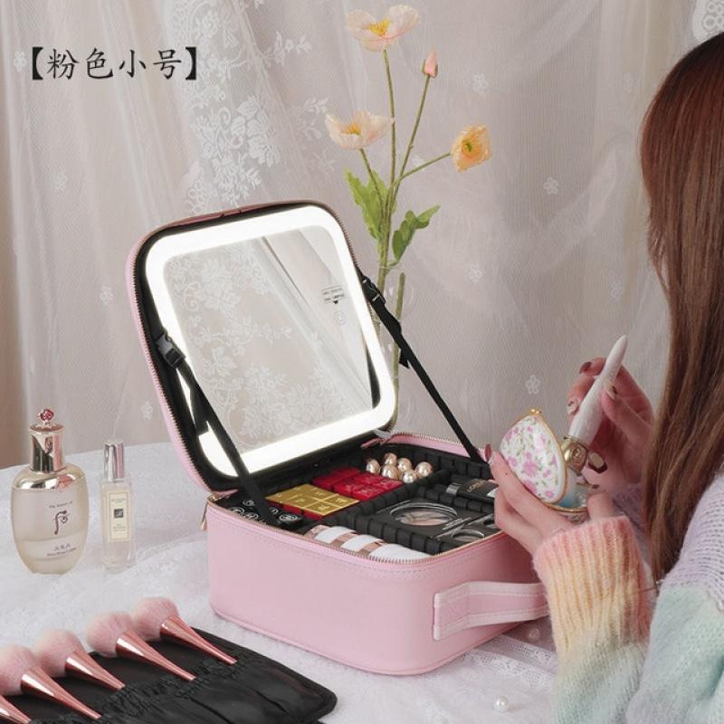2022 New Lighted Cosmetic Case with Mirror LED Portable Cosmetic Bag Large-capacity Makeup Storage Box