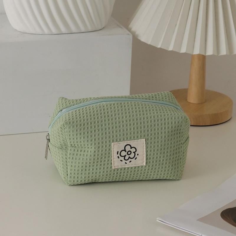 Cute Waffle Plaid Travel Zipper Cosmetic Lipstick Storage Bag Women Makeup Organizer Handbags Coin Purse Pencil Cases Pouch Bag