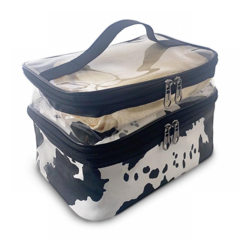 Two-layer PU Transparent Toiletry Bag Waterproof and Stylish Large Capacity Cosmetic Bag for Travel and Business