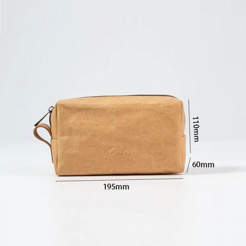 Women Ladies Girls Vintage Luxury Biodegradable Washable Waterproof Stand Up Ziplock Brown Kraft Paper Cosmetic Beauty Pouch Bag