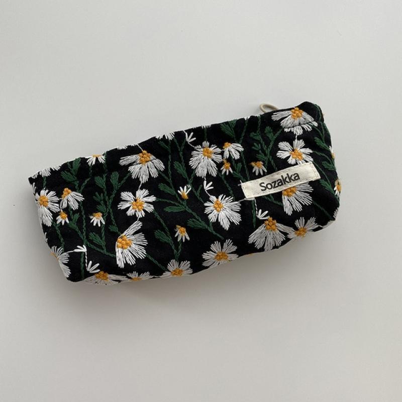 Travel Cosmetic Bag Beauty Storage Toiletry Bag Woman Toilet Wash Bag Girl Corduroy Makeup Bag Retro Flower Print Cosmetic Case