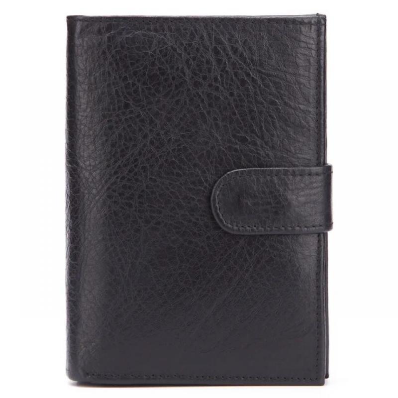 Magnetic Buckle Head layer cowhide leisure business passport wallet for men Short Square Solid Color Large Banknote Card wallet
