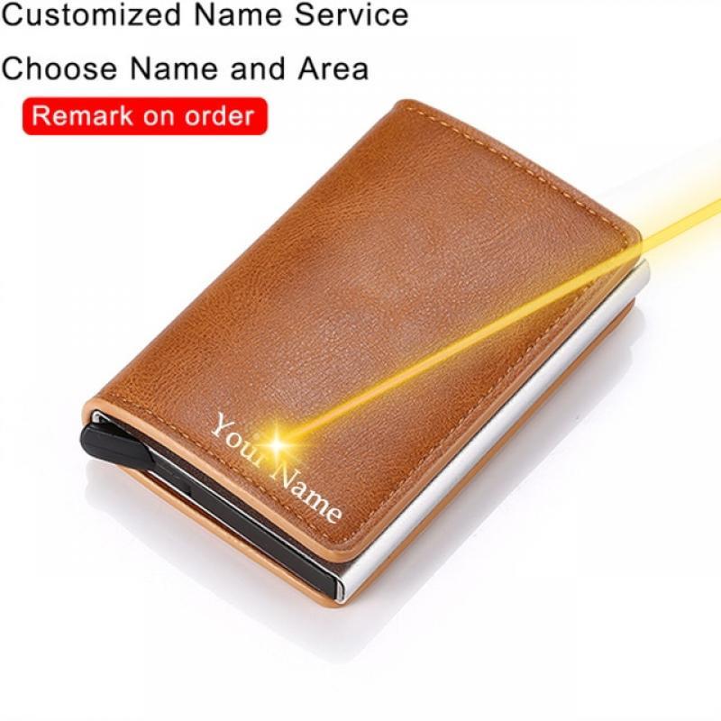 Customized Name Credit Card Holder Men Woman Smart Wallet RFID Cardholder Carbon Fiber Leather Wallet Money Clip Purse Card Case