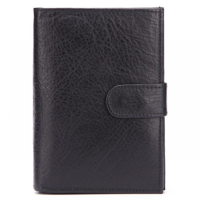 Magnetic Buckle Head layer cowhide leisure business passport wallet for men Short Square Solid Color Large Banknote Card wallet