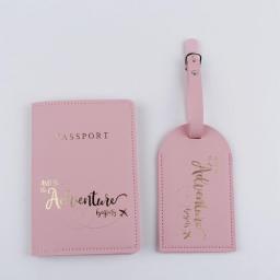 Pu Leather Travel Passport Cover Luggage Tag Set Simple Letter Suitcase Id Address Holder Baggage Boarding Tag Kit Accessories