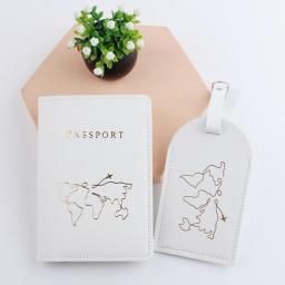 2Pcs/set New Product Short Map Passport Holder Passport Book Protective Cover PU Leather ID Passport Cover Bag Luggage Tag Set