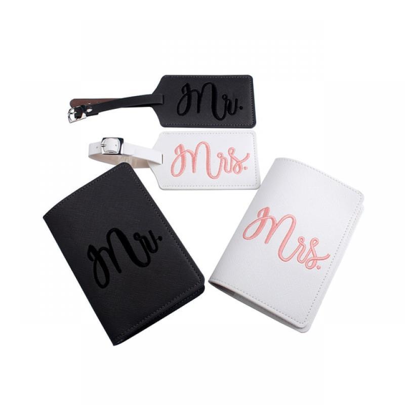 couple sets of Embroidery Mr Mrs Lover Couple wedding Passport Cover Case set Letter Women Travel Holder Passport Cover CH17LT36