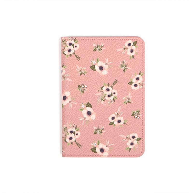 Fashion Cartoon Passport Cover Cute Pink Flower Men Women PU Leather Travel Business Passport Holder Case Card ID Holder 14×10cm