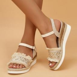 Bohemian Style Printed Wedge Sandals For Women Summer 2023 Non Slip Platform Shoes Woman Lightweight Casual Gladiator Sandalias