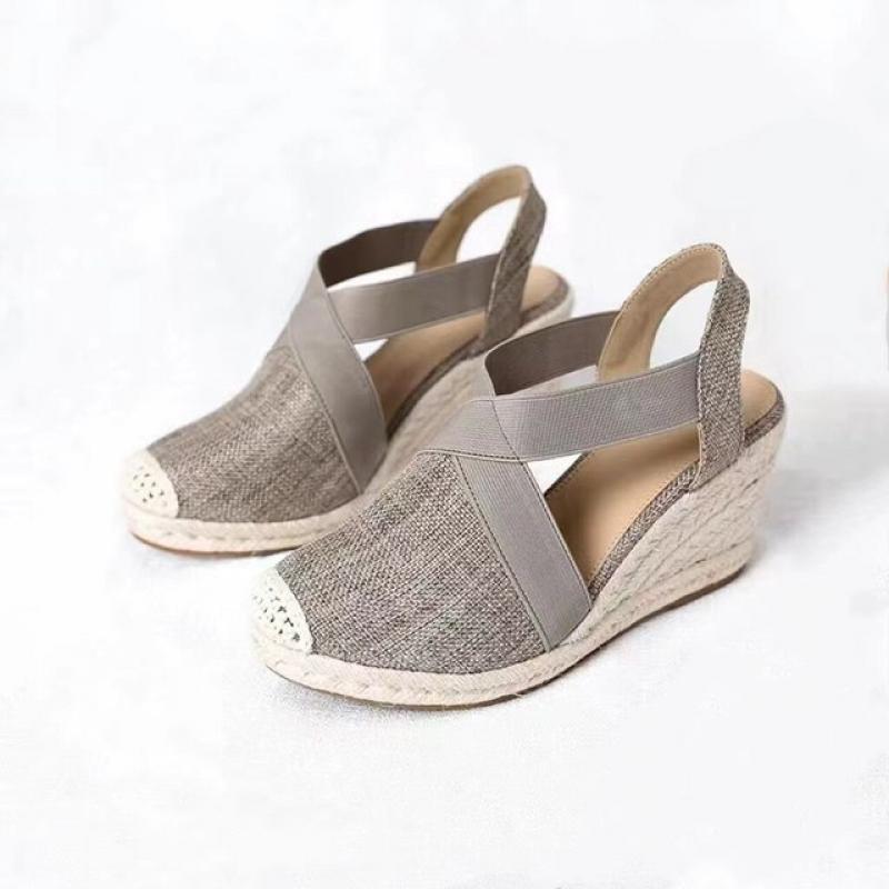 Bandage Sandals Linen Cross Strap Rubber Hemp Rope Wedge Shoes For Women