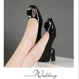 Cresfimix Women Cute Round Toe Green Pu Leather Spring Slip On Square Heel Shoes Lady Classic Black Office & Party Pumps A92e