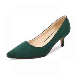 Maogu Low Heel Pumps Lady Pointed Toe Kitten Heels Female Green Flock Plus Size 43 44 45 46 Red Shoes 2023 Women 5cm High Heels