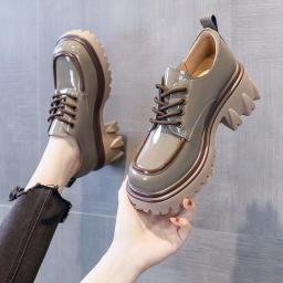 Leather Shoes Women's UK 2023 New Spring And Autumn Season Color Matching Fashion Thick Heel Thick Sole Lefu Shoes Women's