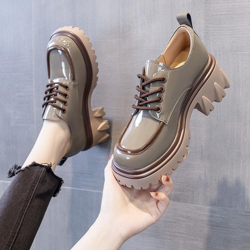 Leather Shoes Women's UK 2023 New Spring and Autumn Season Color Matching Fashion Thick Heel Thick Sole Lefu Shoes Women's