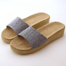 Women Thick Platform Flax Slippers Summer Beach Linen Slide Sole Sandals Leisure Ladies Home Indoor Bathroom Non-slip Shoes