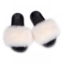 MPPM Faux Fur Slippers Fur Slides  Fur Fluffy Sandals Girls Beach Home Plush Sliders Furry Flip Flops Women Shoes Woman