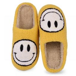 Ladies Cotton Shoes Hot Winter Big Smiley Pattern  House Couples Men Fluffy Slides Autumn Warm Plush Bedroom Men Fur Slippers