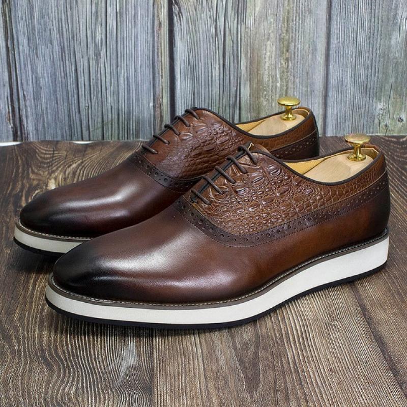 Casual Shoes for Men Classic Cow Leather Men's Oxfords Lace-Up Sneakers Alligator Pattern Plain Toe Shoes Business Office