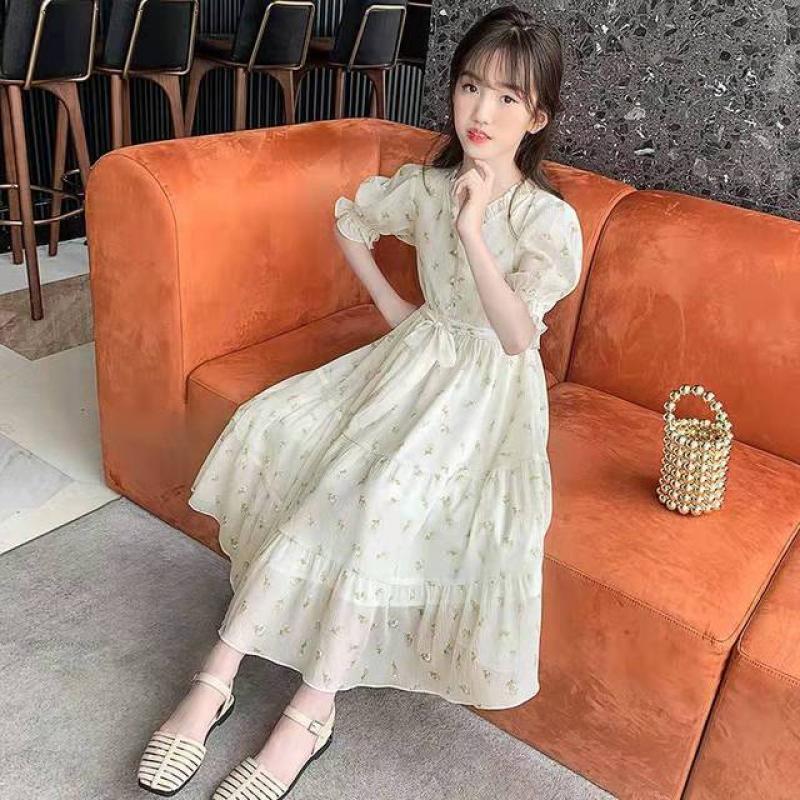Teen Girls Dress 2023 Summer Floral Pattern Beach Long Dress For Girl Bohemia Children Chiffon Dresses Costume 6 8 10 12 14 Year