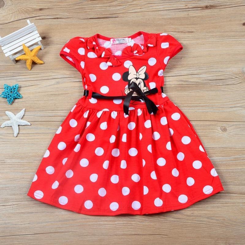 Kids Minnie Mouse Dress Summer Sleeveless Clothes Kids Cartoon Print Polka Dots Dresses 2-6Y Vestidos Children Birthday Clothing