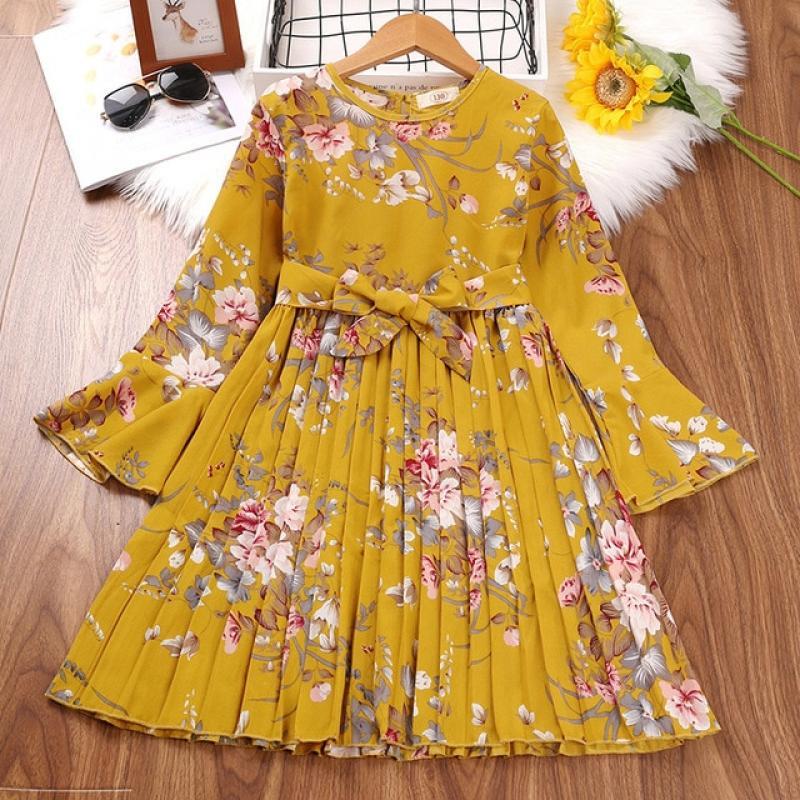 2023 New Big Size Flower Spring Autumn Full Sleeve Girls Dress 5-12 Years Old Dress For Kids Princess Party Clothes