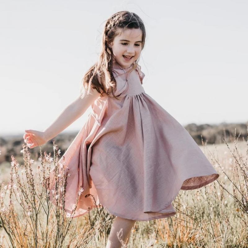 2022 New Cotton And Linen Flower Girls Dress Summer Children Casual Petal Sleeve Sweet Princess Dresses Baby Girl Clothes TZ84